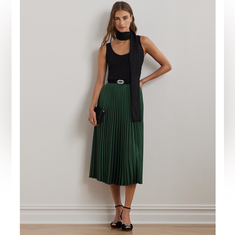 POLO RALPH LAUREN Women's Pleated Satin Charmeuse Skirt Retail $225.0 - Picture 3 of 6
